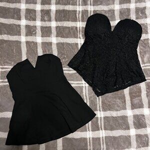NEW 2-Piece Black Strapless Top Bundle – Peplum & Lace Bustier